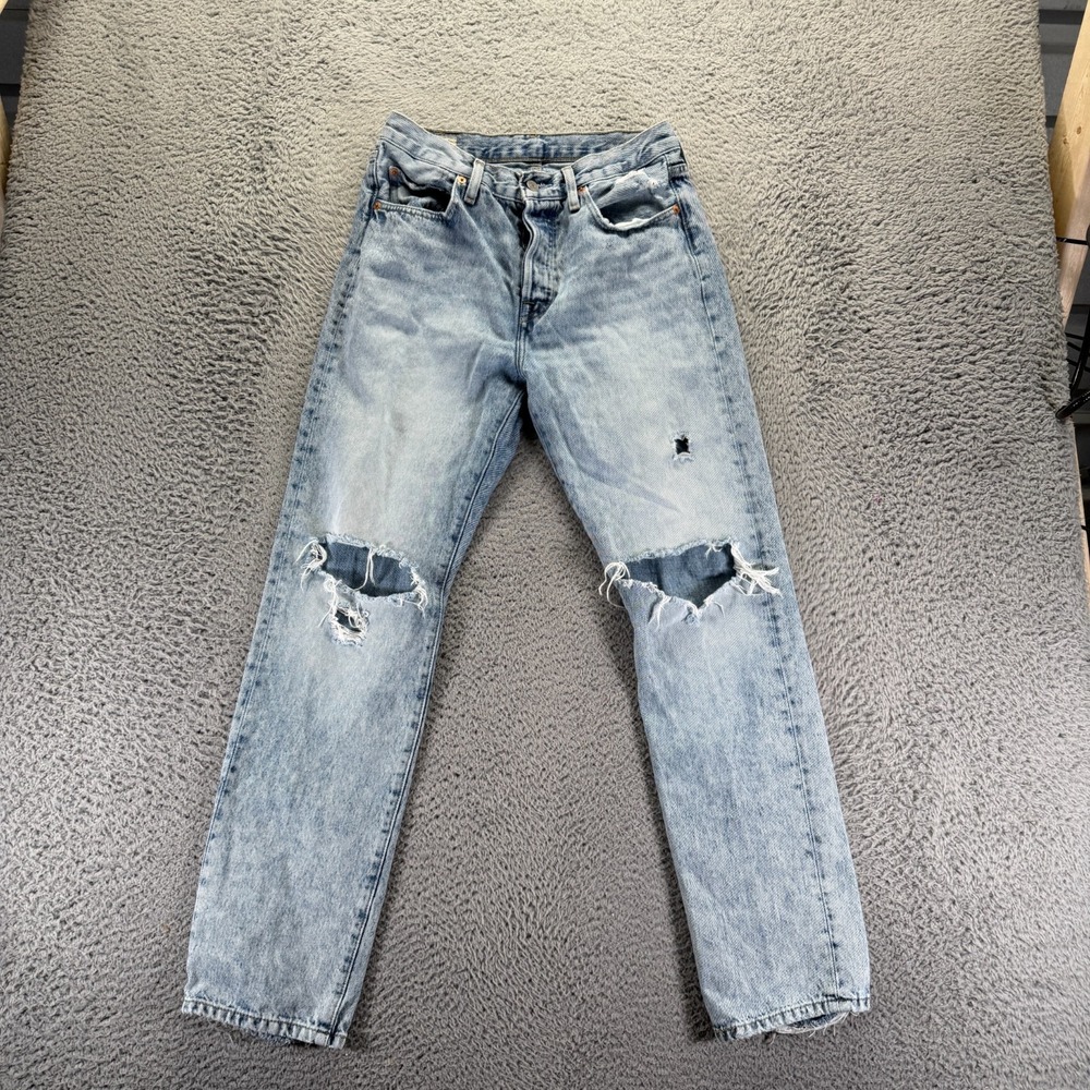 Levi's 501 Jeans Womens 28x30 Blue Cotton‎ Denim Straight Distressed Button-Fly